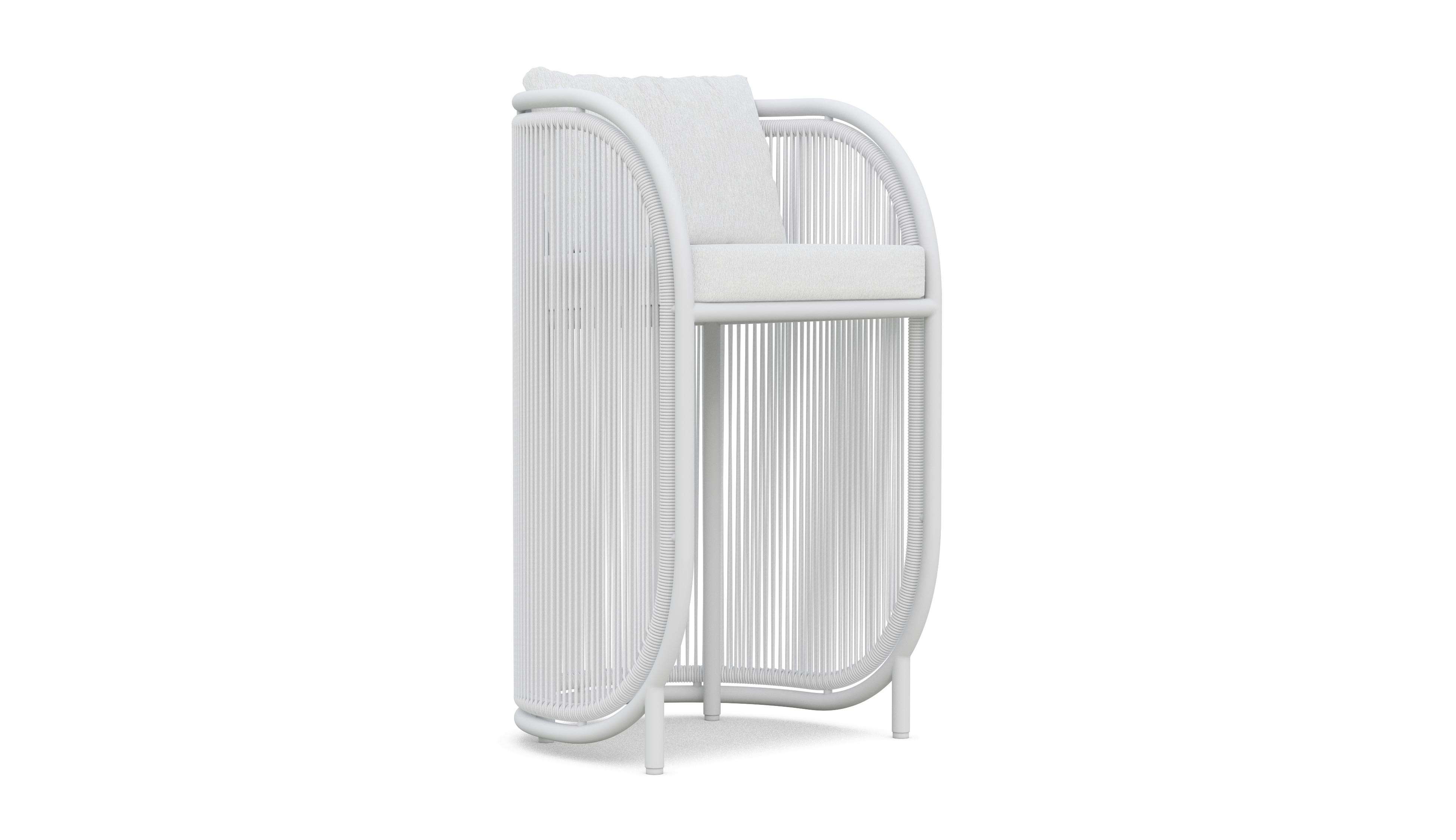 Azzurro Living Kamari Bar Stool With Matte White Aluminum Frame And White Mist All-Weather Texteline Rope