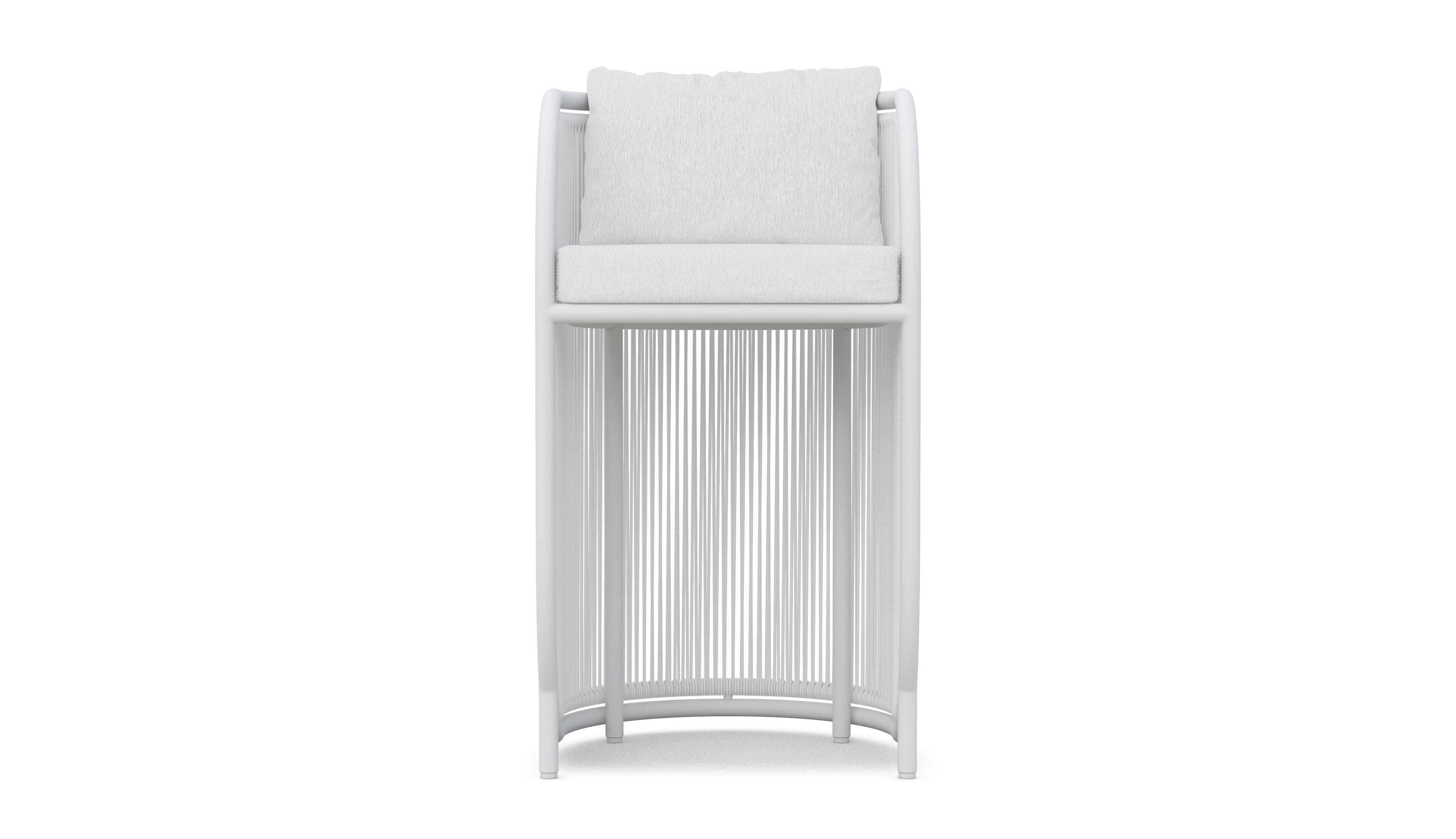 Azzurro Living Kamari Bar Stool With Matte White Aluminum Frame And White Mist All-Weather Texteline Rope