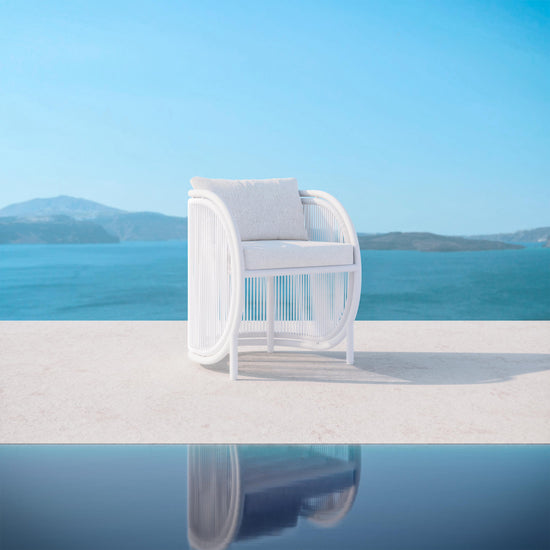 Azzurro Living Kamari Dining Chair With Matte White Aluminum  and White Mist All-Weather Texteline Rope