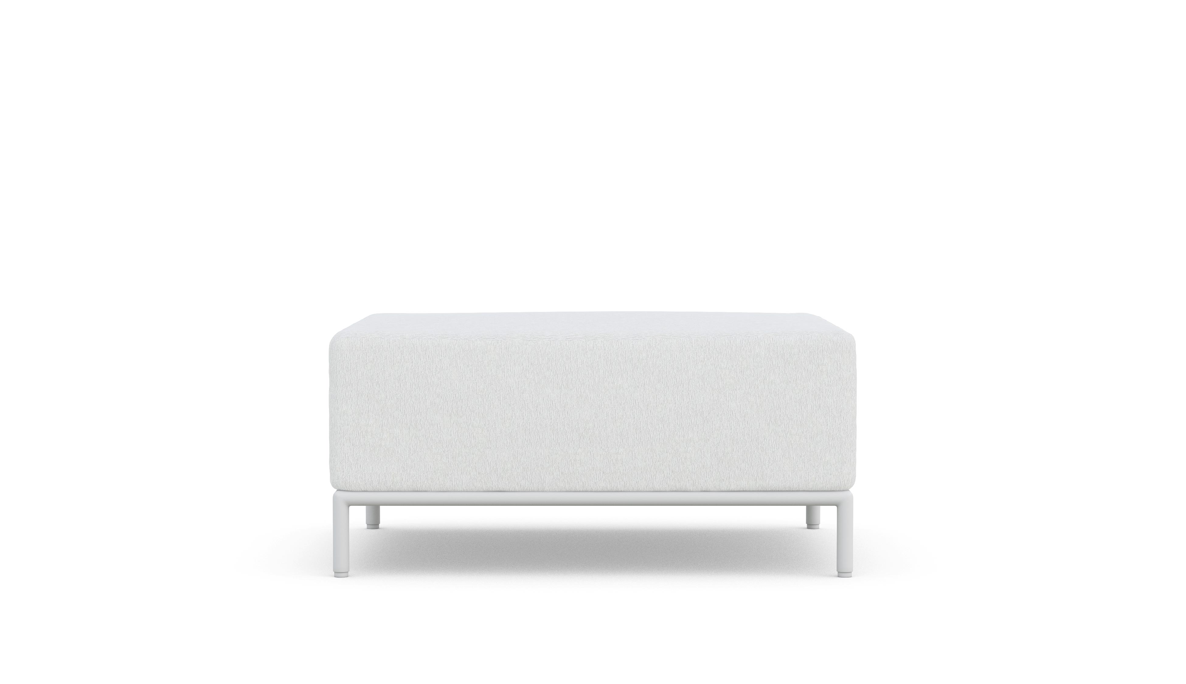 Azzurro Living Kamari Ottoman With Matte White Aluminum Frame And White Mist All-Weather Texteline Rope