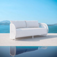 Azzurro Living Kamari 3 Seat Sofa With Matte White Aluminum Frame And White Mist  All-Weather Texteline Rope