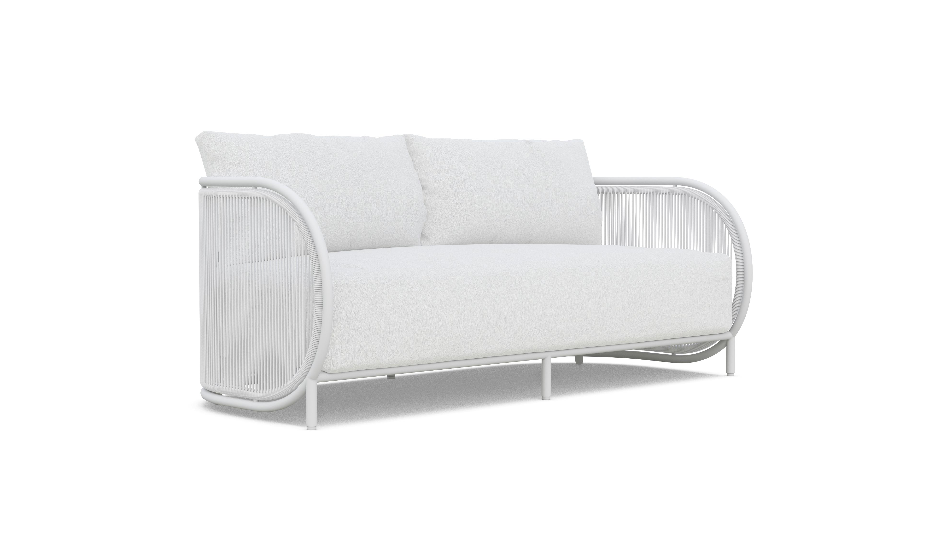 Azzurro Living Kamari 3 Seat Sofa With Matte White Aluminum Frame And White Mist  All-Weather Texteline Rope