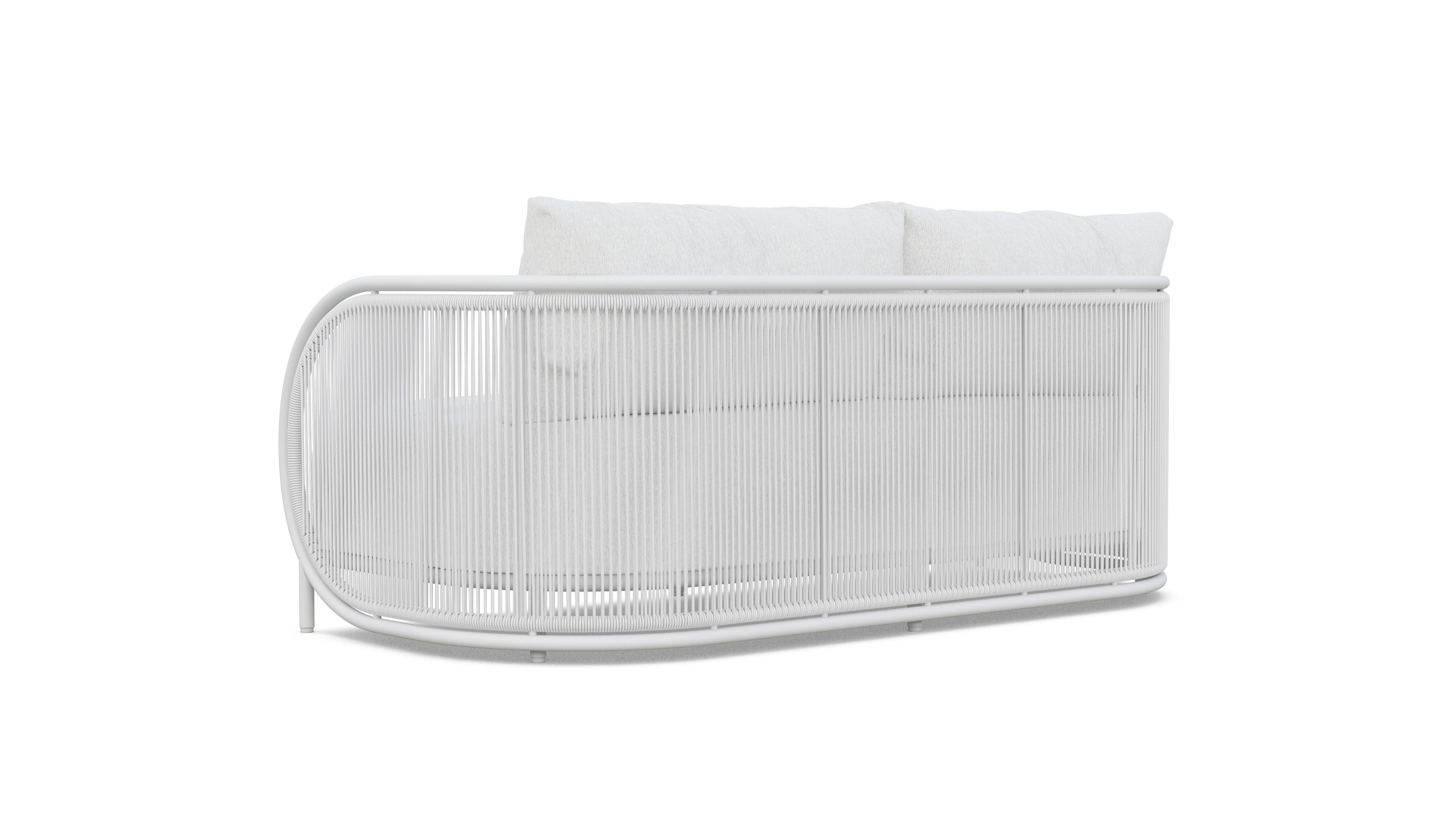 Azzurro Living Kamari 3 Seat Sofa With Matte White Aluminum Frame And White Mist  All-Weather Texteline Rope