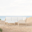 Azzurro Living Kiawah Corner Chair With Natural Aluminum Frame And Almond All-Weather Wicker