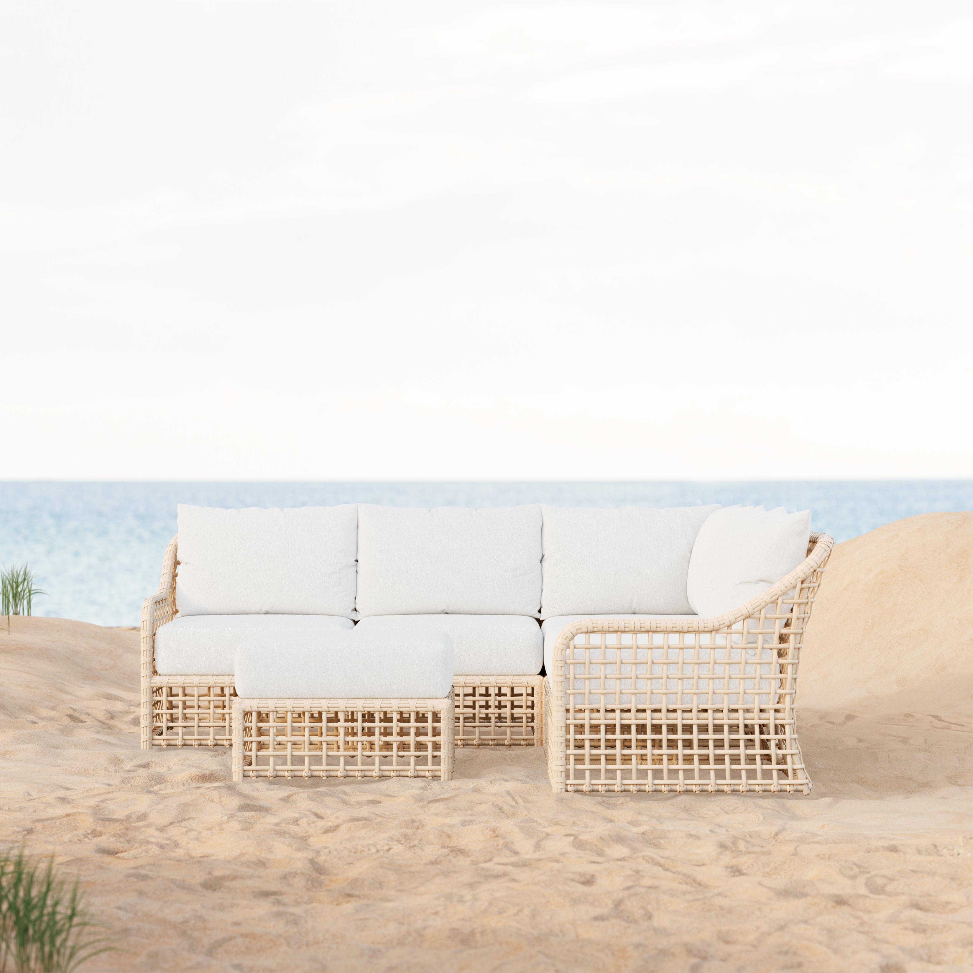Azzurro Living Kiawah Corner Chair With Natural Aluminum Frame And Almond All-Weather Wicker