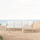 Azzurro Living Kiawah Corner Chair With Natural Aluminum Frame And Almond All-Weather Wicker