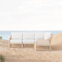 Azzurro Living Kiawah Corner Chair With Natural Aluminum Frame And Almond All-Weather Wicker