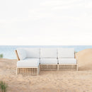 Azzurro Living Kiawah Corner Chair With Natural Aluminum Frame And Almond All-Weather Wicker