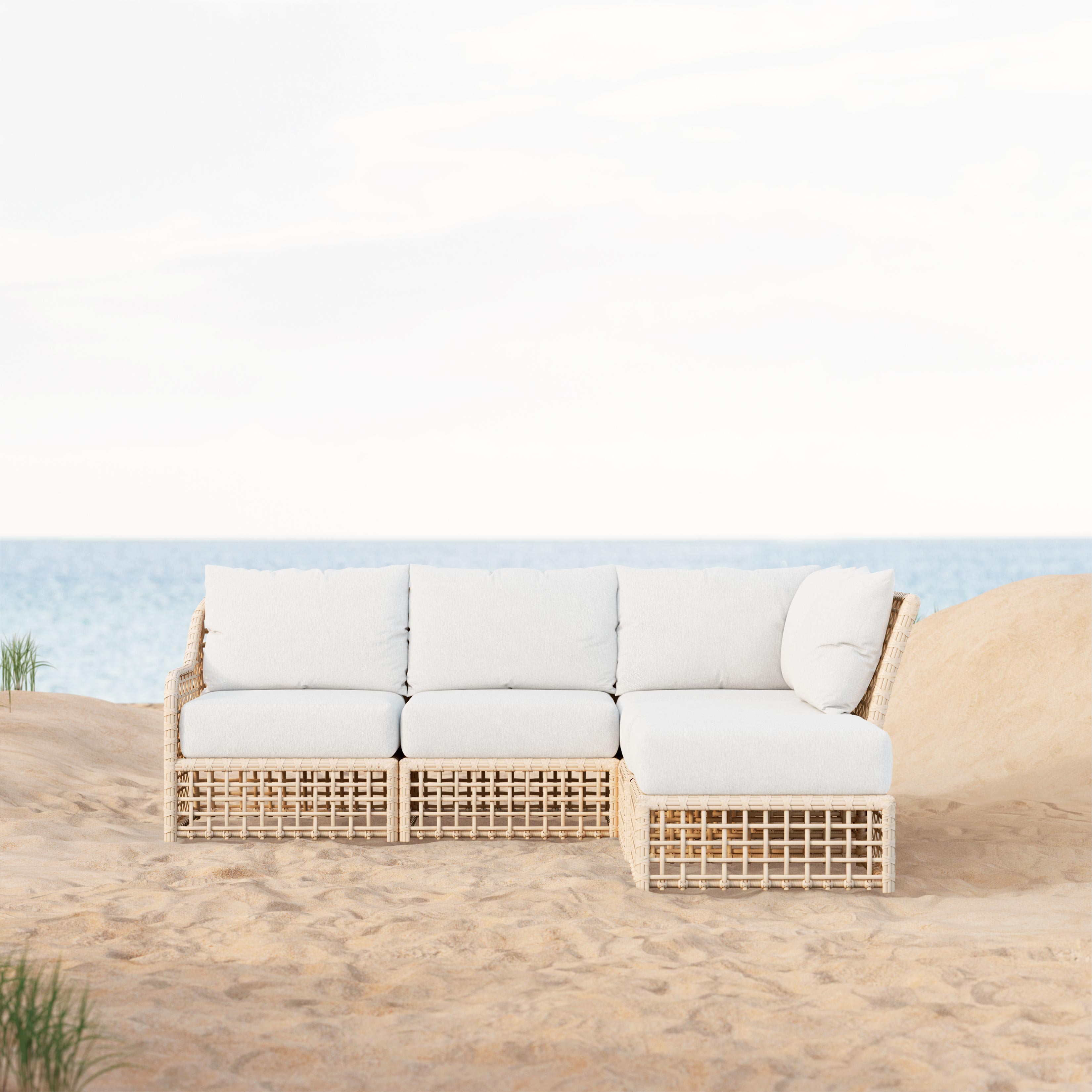 Azzurro Living Kiawah Corner Chair With Natural Aluminum Frame And Almond All-Weather Wicker