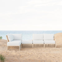 Azzurro Living Kiawah Corner Chair With Natural Aluminum Frame And Almond All-Weather Wicker