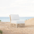 Azzurro Living Kiawah Corner Chair With Natural Aluminum Frame And Almond All-Weather Wicker