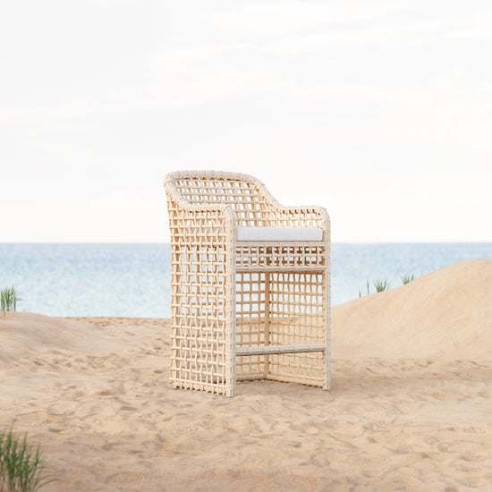 Azzurro Living Kiawah Bar Stool With Natural Aluminum Frame And Almond All-Weather Wicker