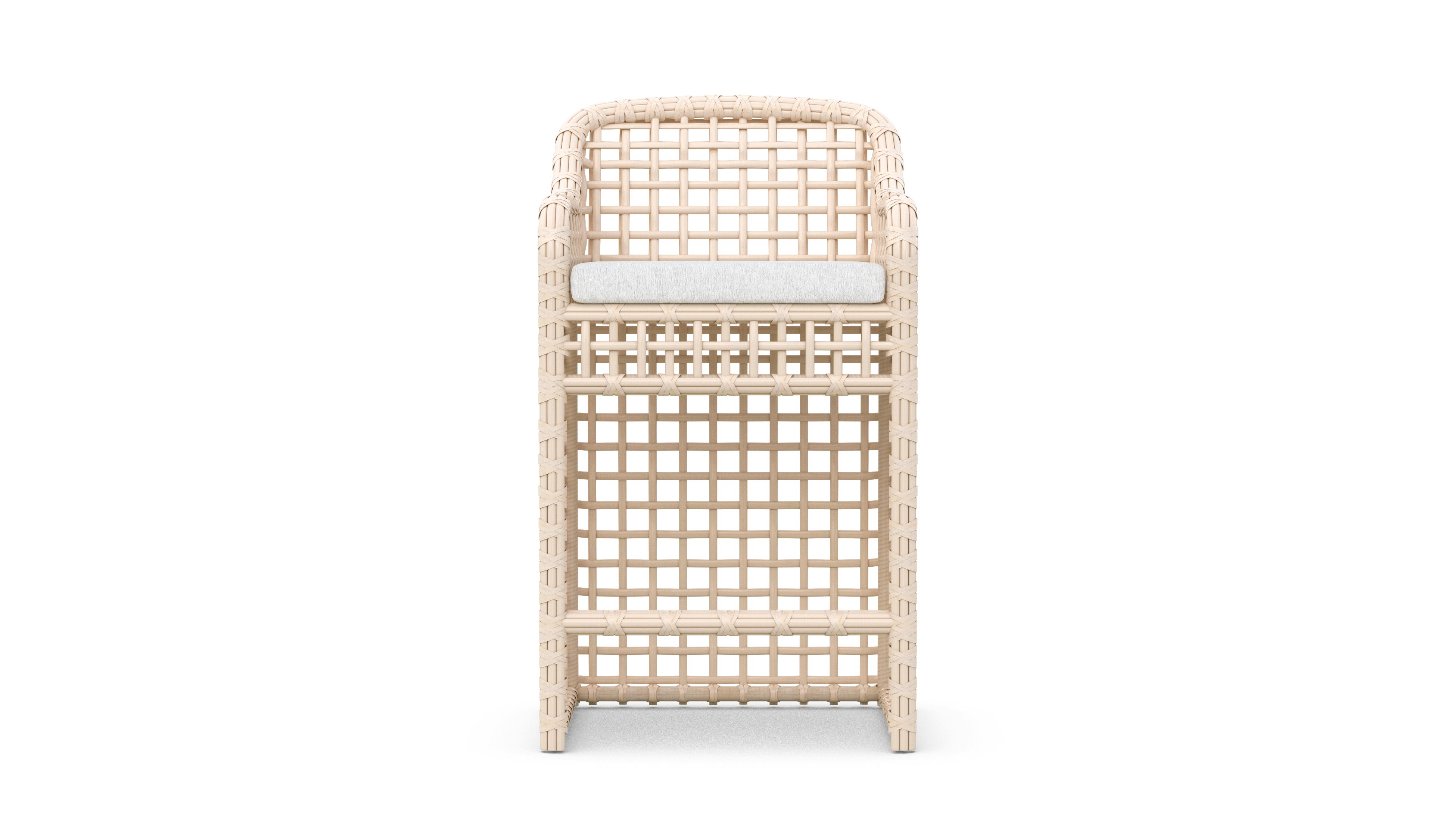 Azzurro Living Kiawah Bar Stool With Natural Aluminum Frame And Almond All-Weather Wicker