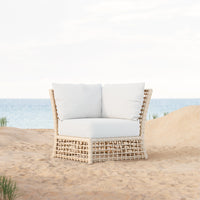 Azzurro Living Kiawah Corner Chair With Natural Aluminum Frame And Almond All-Weather Wicker