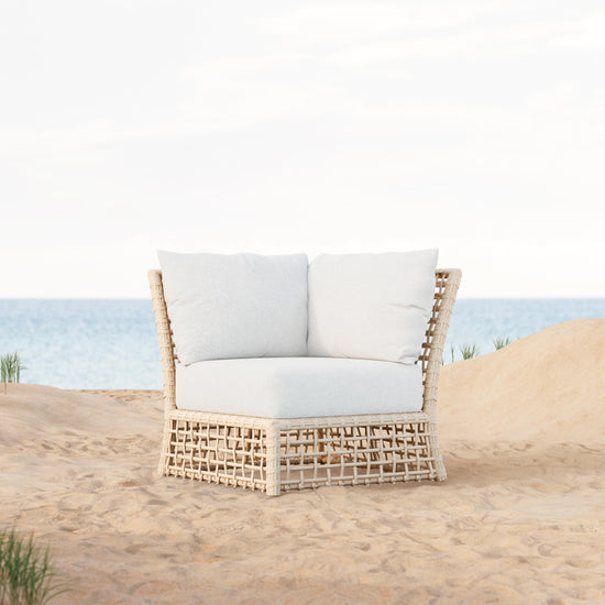 Azzurro Living Kiawah Corner Chair With Natural Aluminum Frame And Almond All-Weather Wicker