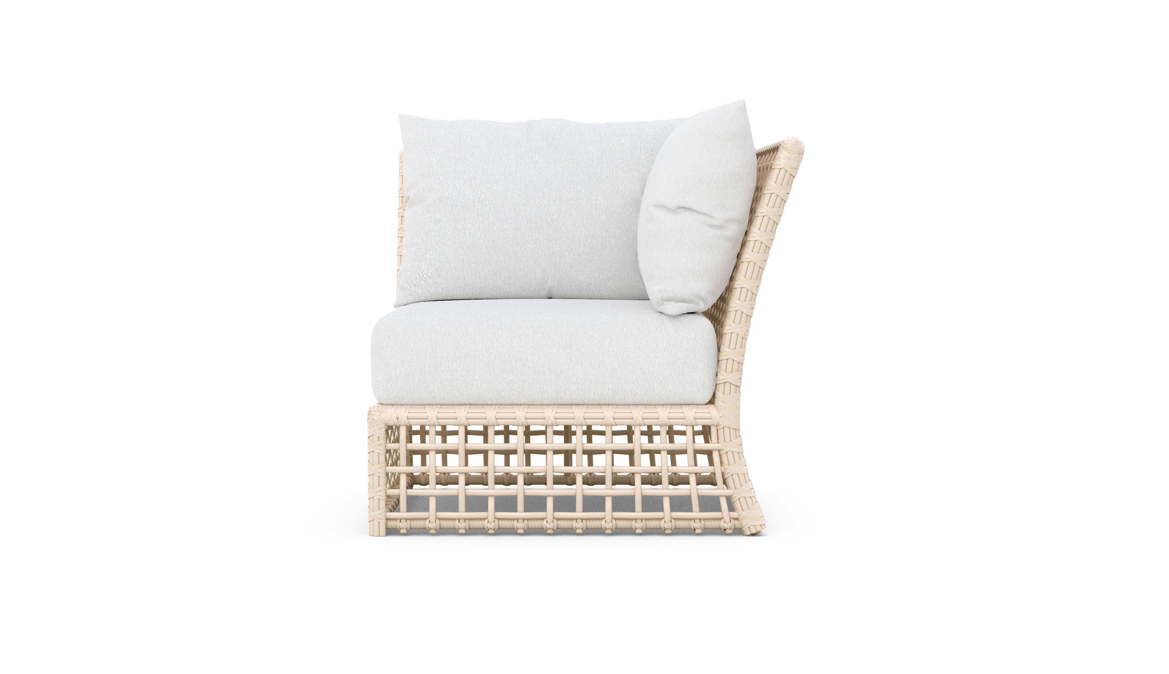 Azzurro Living Kiawah Corner Chair With Natural Aluminum Frame And Almond All-Weather Wicker