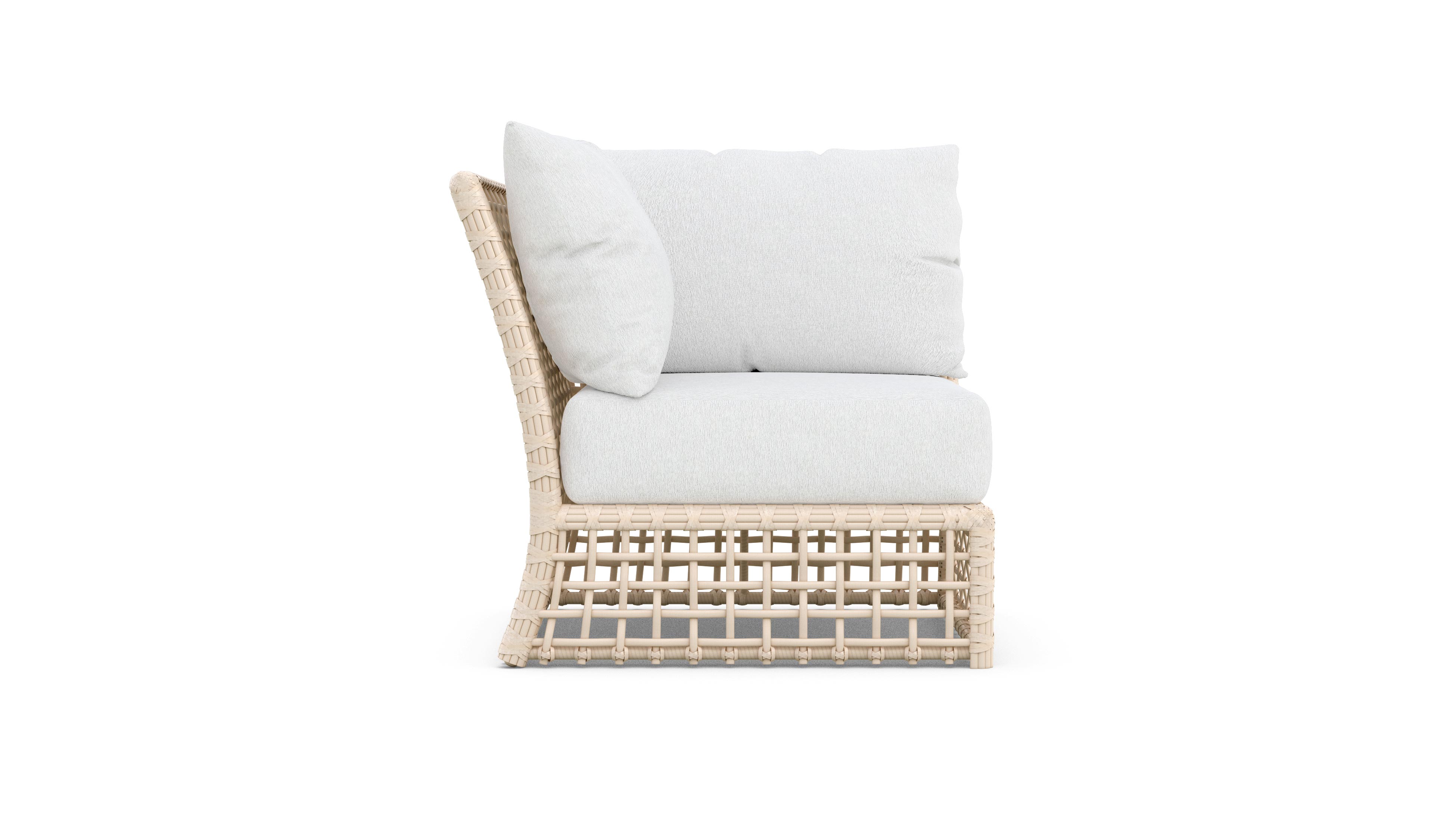 Azzurro Living Kiawah Corner Chair With Natural Aluminum Frame And Almond All-Weather Wicker