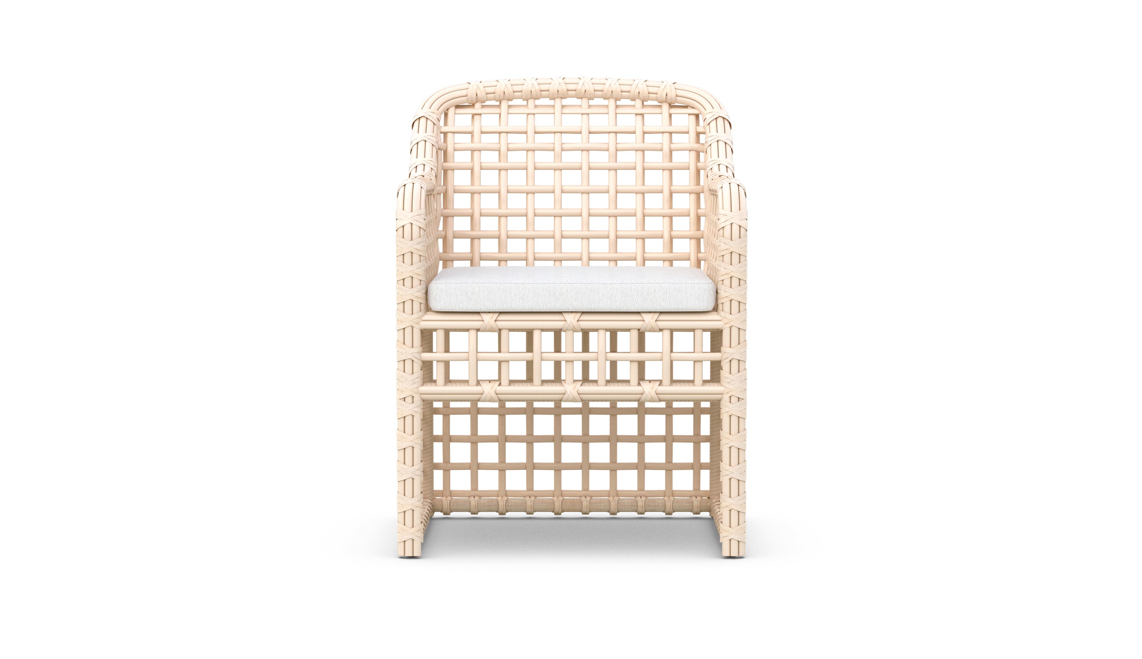 Azzurro Living Kiawah Dining Chair With Matte White Aluminum Frame and Almond All-Weather Wicker