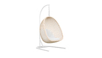 Azzurro Living Kiawah Hanging Chair With Matte White Aluminum Frame And Almond All-Weather Wicker