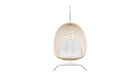 Azzurro Living Kiawah Hanging Chair With Matte White Aluminum Frame And Almond All-Weather Wicker