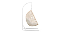 Azzurro Living Kiawah Hanging Chair With Matte White Aluminum Frame And Almond All-Weather Wicker