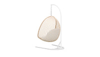 Azzurro Living Kiawah Hanging Chair With Matte White Aluminum Frame And Almond All-Weather Wicker