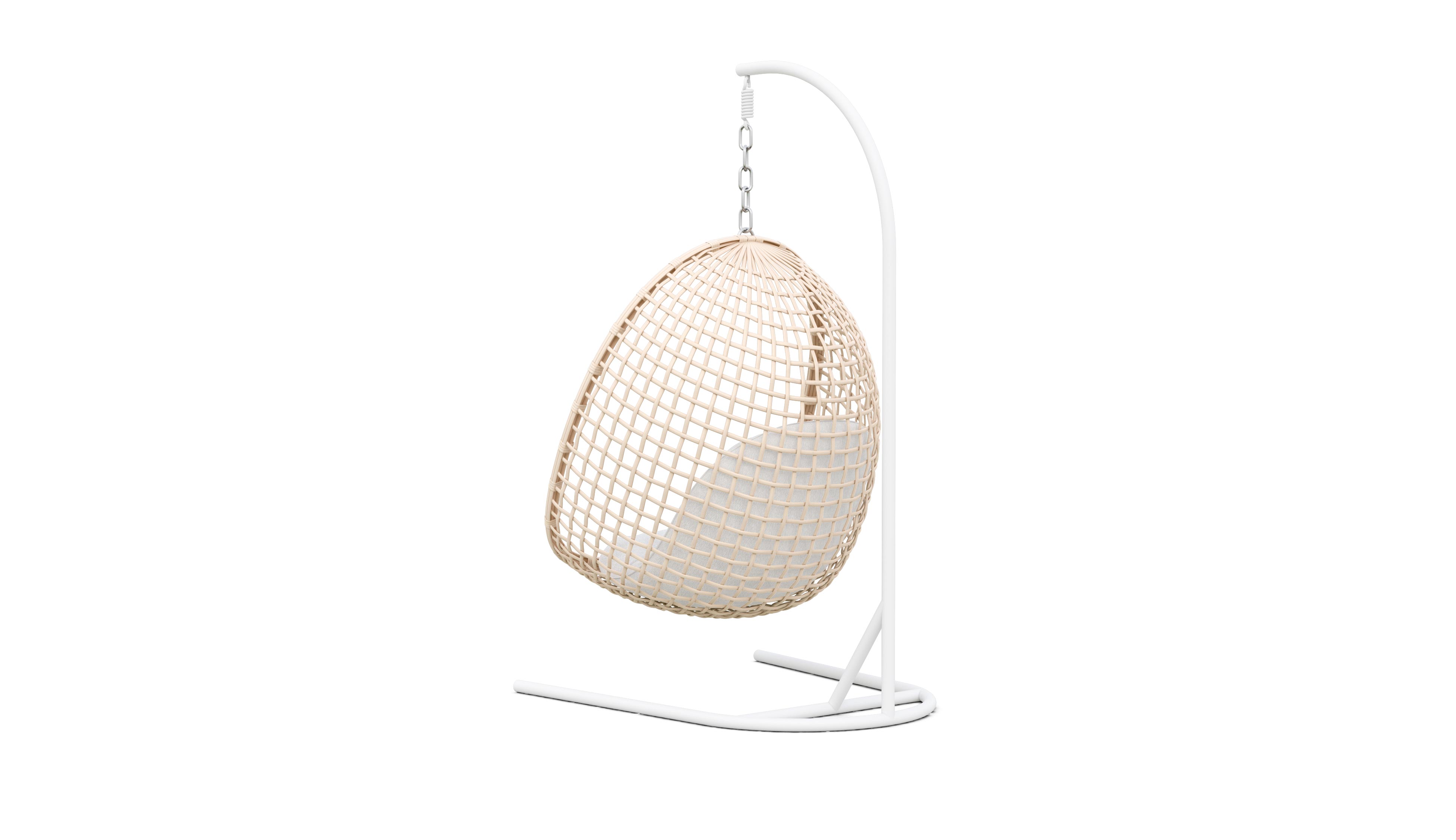Azzurro Living Kiawah Hanging Chair With Matte White Aluminum Frame And Almond All-Weather Wicker