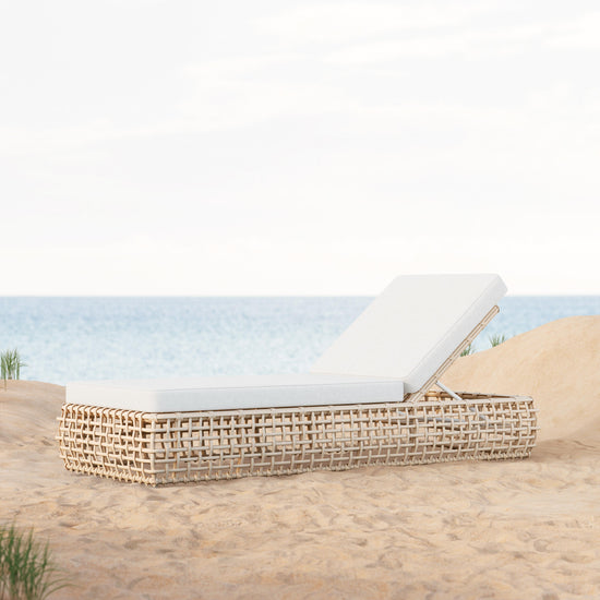 Azzurro Living Kiawah Lounge Chair With Matte White Aluminum Frame And Almond All-Weather Wicker