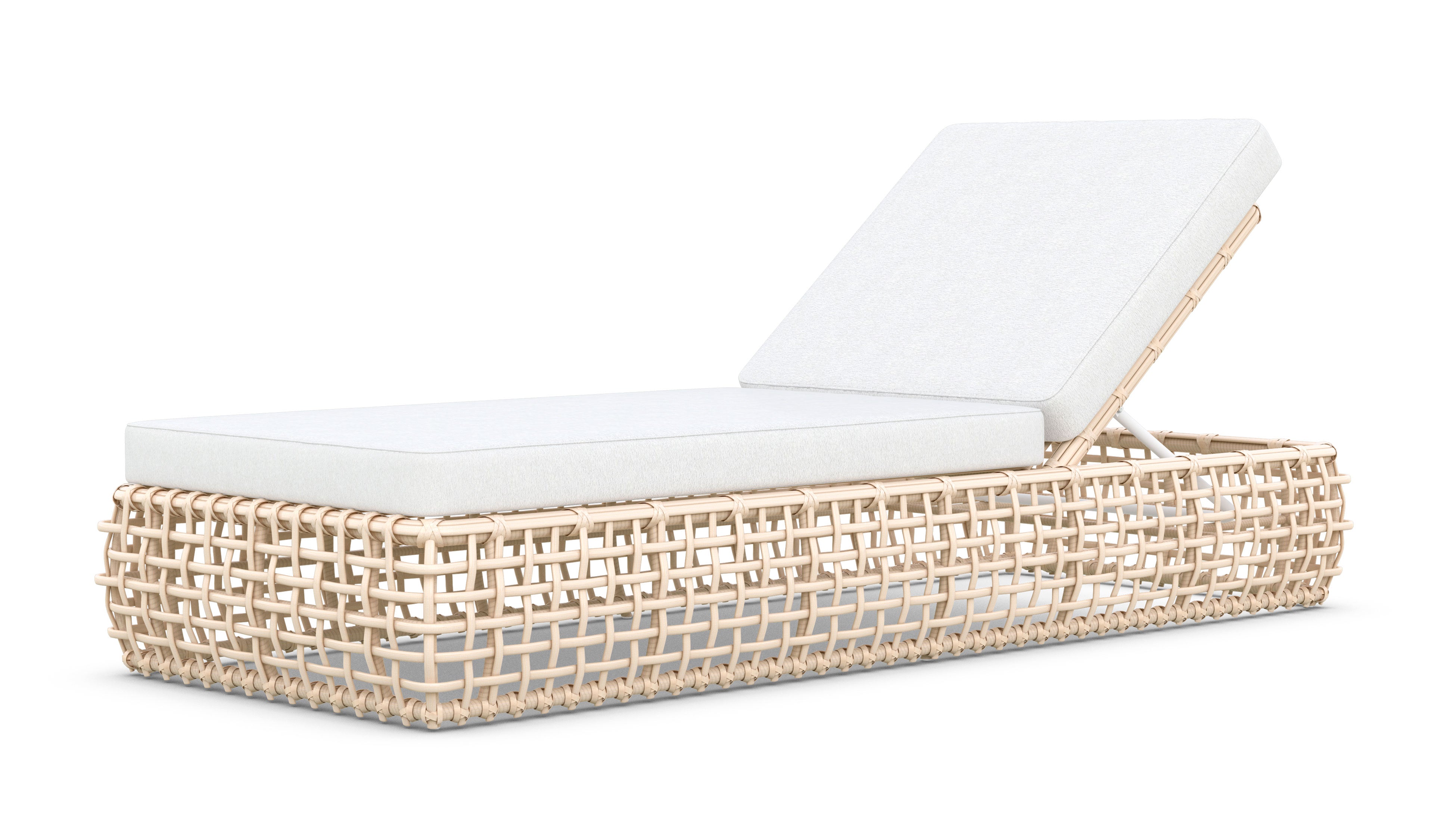 Azzurro Living Kiawah Lounge Chair With Matte White Aluminum Frame And Almond All-Weather Wicker