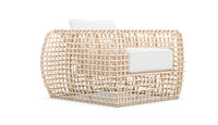 Azzurro Living Kiawah Club Chair In Matte White Aluminum and Almond All-Weather Wicker