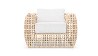 Azzurro Living Kiawah Club Chair In Matte White Aluminum and Almond All-Weather Wicker