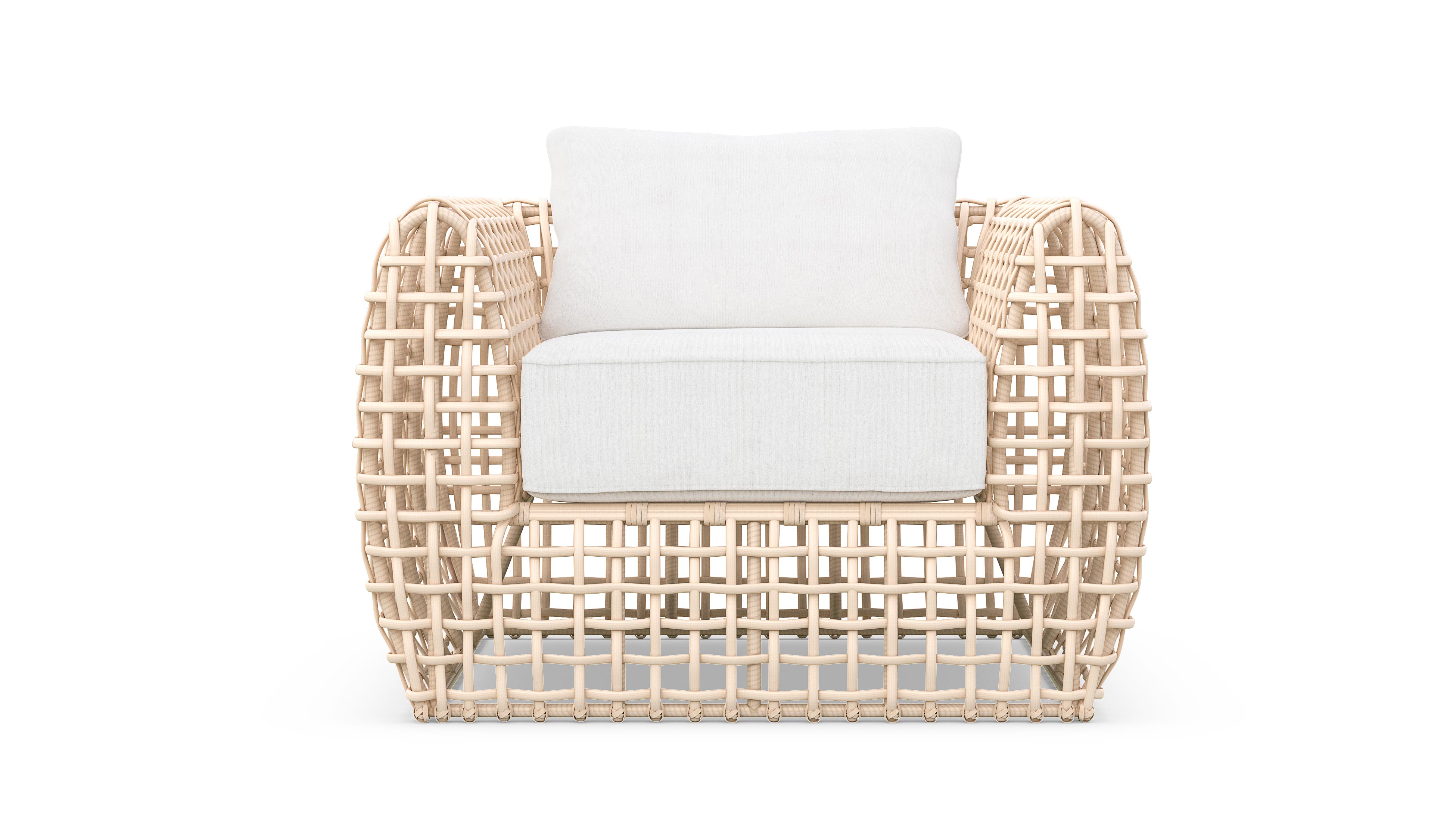 Azzurro Living Kiawah Club Chair In Matte White Aluminum and Almond All-Weather Wicker