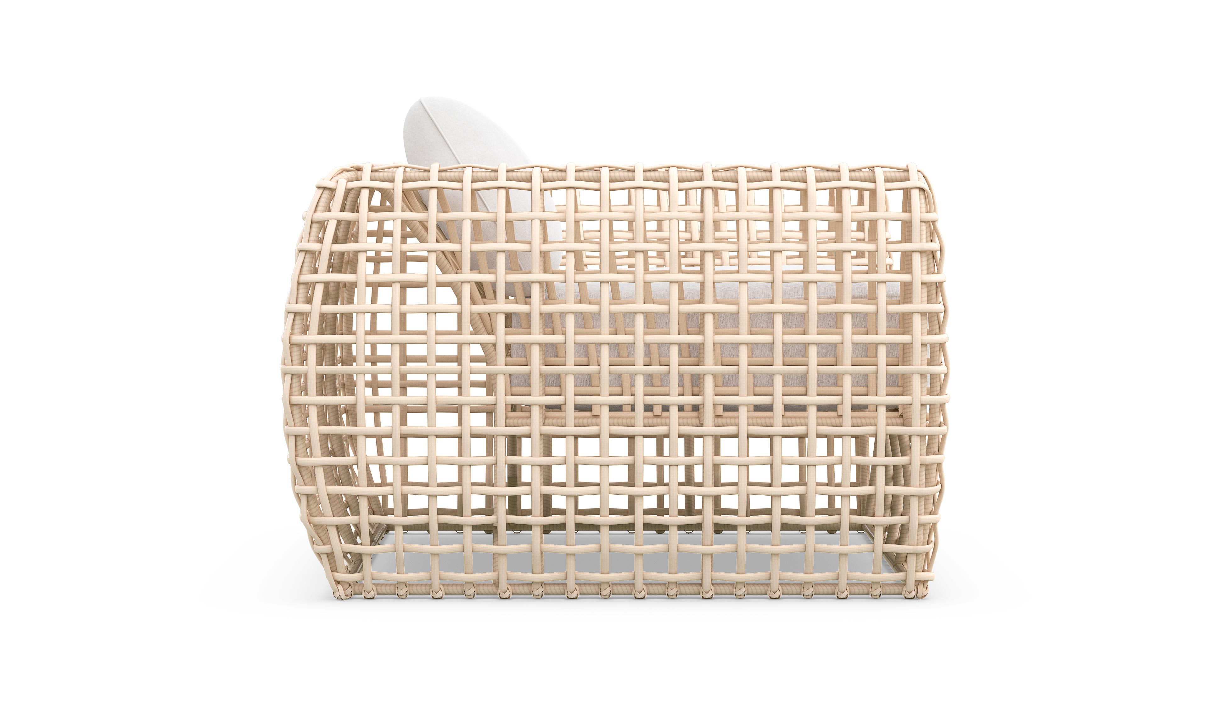 Azzurro Living Kiawah Club Chair In Matte White Aluminum and Almond All-Weather Wicker