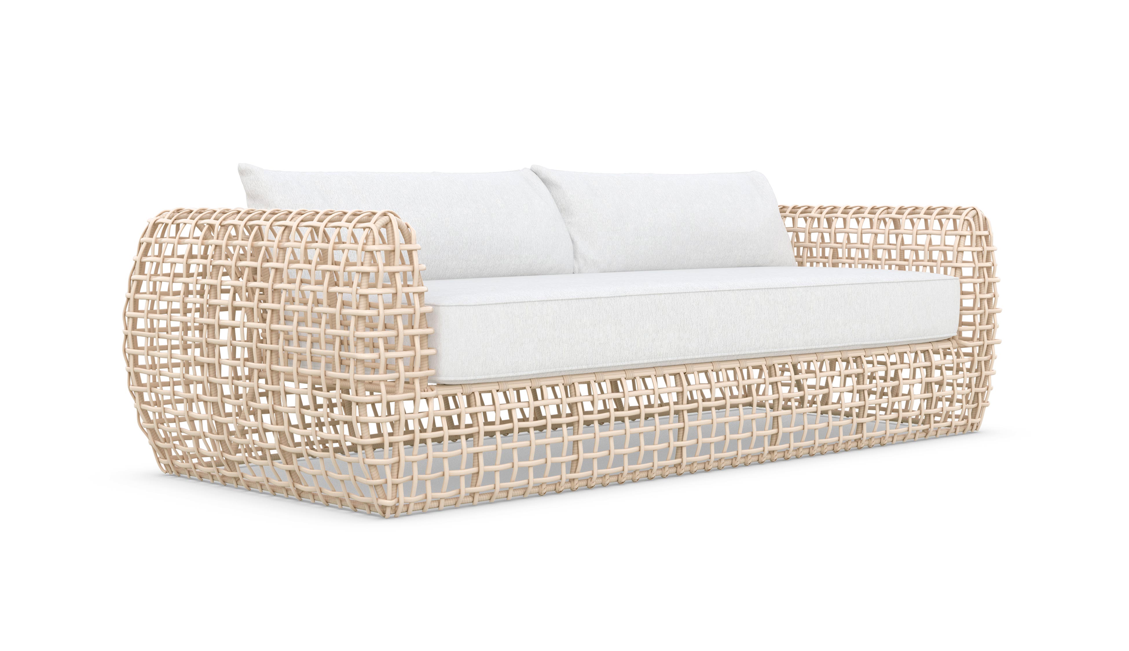 Azzurro Living Kiawah 3 Seat Sofa With Matte White Aluminum Frame and Almond All-Weather Wicker