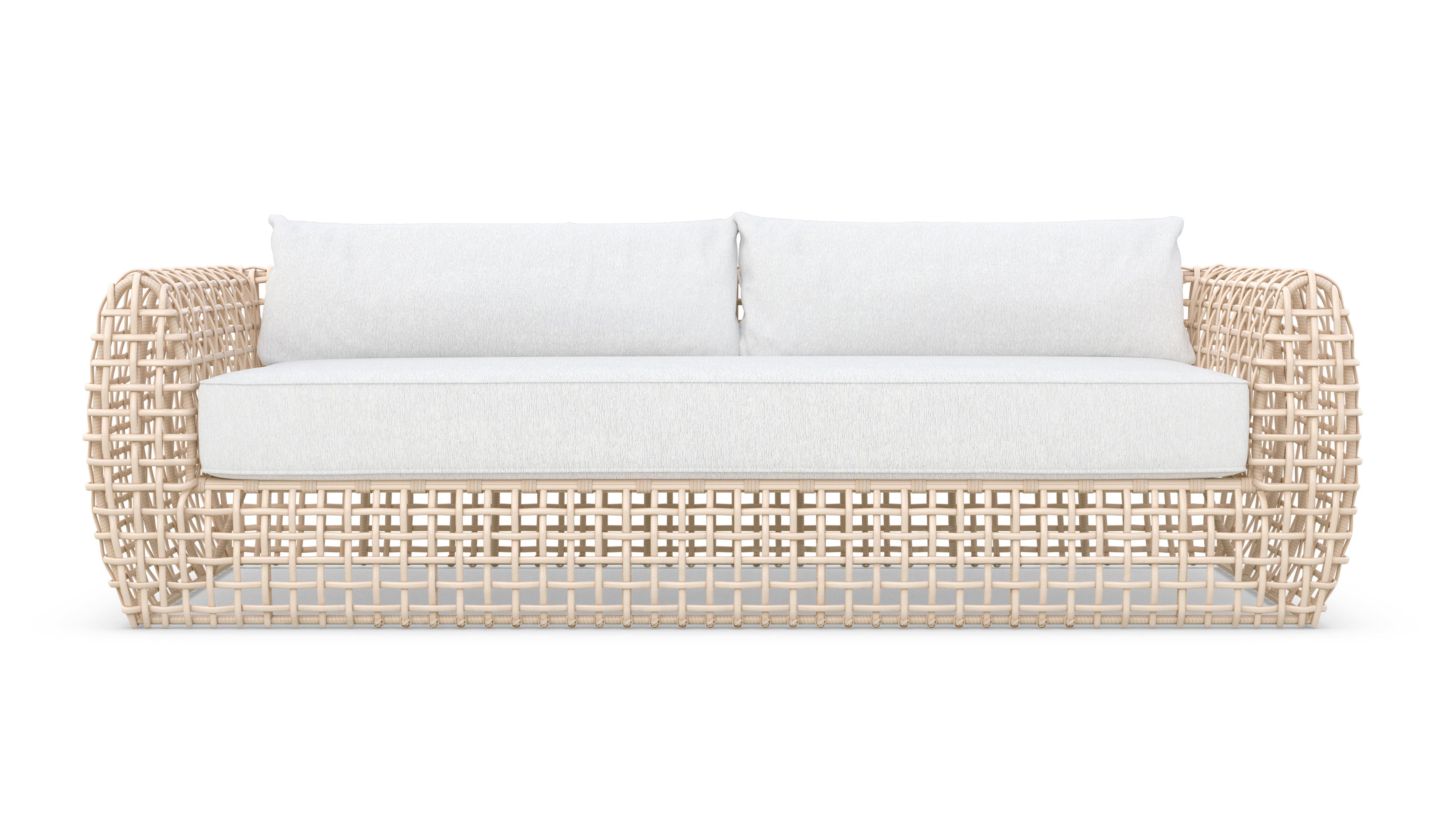 Azzurro Living Kiawah 3 Seat Sofa With Matte White Aluminum Frame and Almond All-Weather Wicker