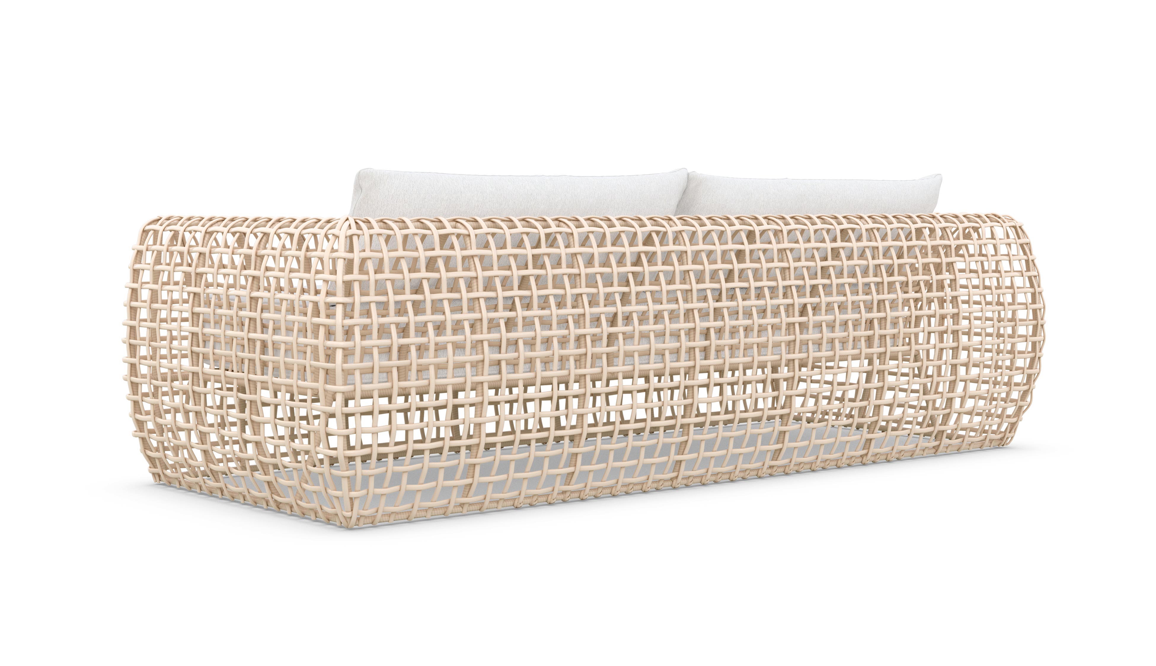 Azzurro Living Kiawah 3 Seat Sofa With Matte White Aluminum Frame and Almond All-Weather Wicker