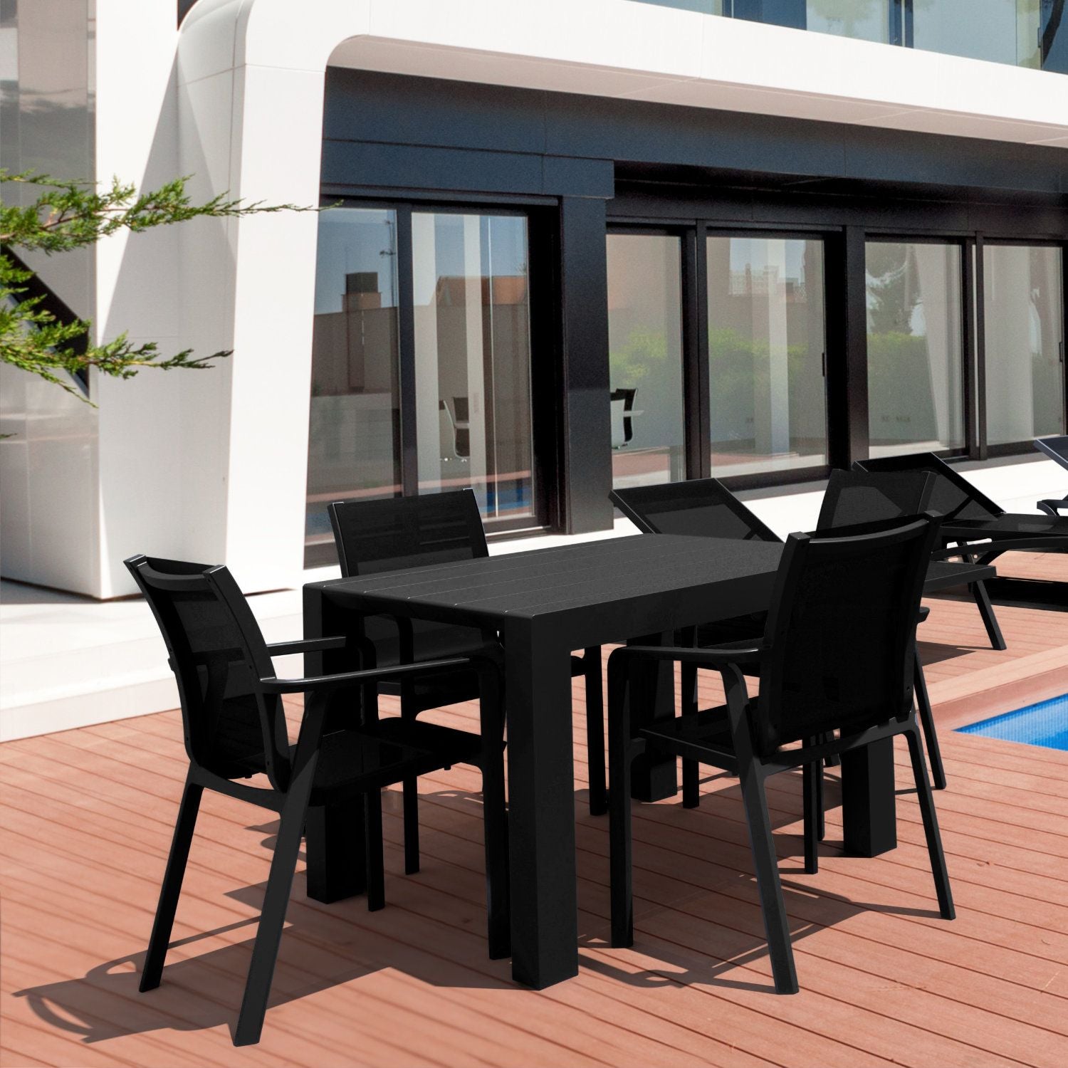 Compamia Pacific 5 Piece Dining set with Extension Table and Sling Arm Chairs Black Frame Black Sling,Dark Gray Frame Black Sling,Taupe Frame Taupe Sling,White Frame White Sling