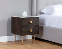 Sunpan Keely Nightstand in White Marble-Dark Walnut