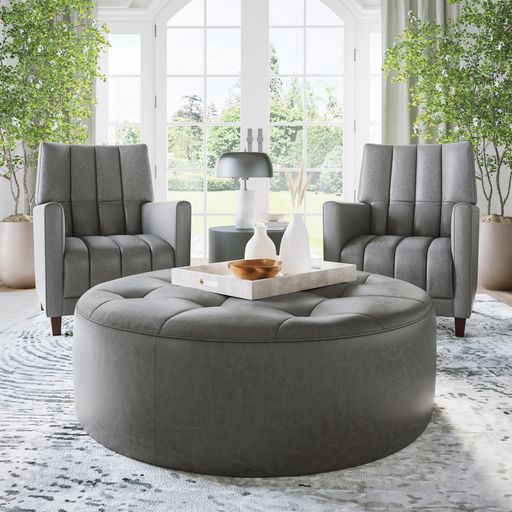 Sunpan Nilda Ottoman Camel / Vintage Charcoal Leather