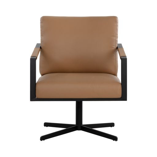 Sunpan Randy Swivel Lounge Chair Alpine Beige / Linea Wood Leather