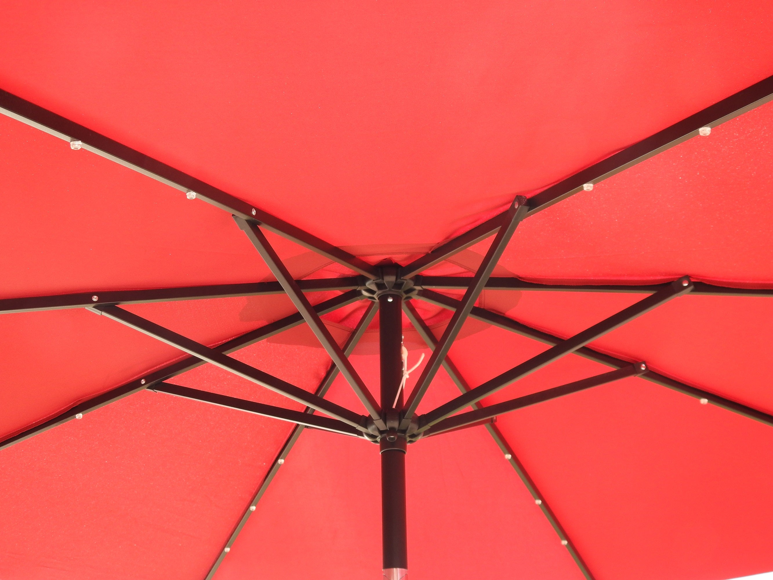 AZ Patio Heaters Solar Market Umbrella with LED Lights in Red / Tan