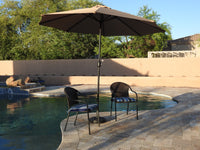 AZ Patio Heaters Solar Market Umbrella with LED Lights in Red / Tan