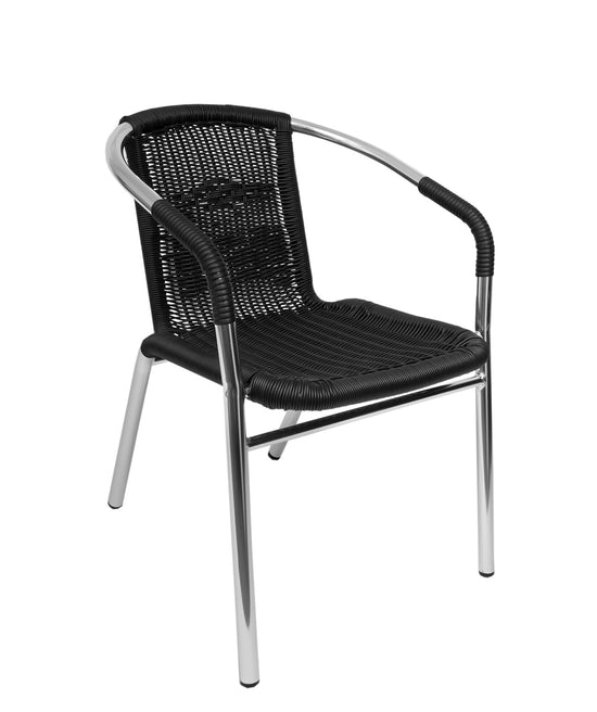 BFM Seating Madrid Armchair Black/Tan Synthetic Wicker Anodized Aluminum