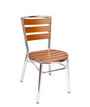 BFM Seating Norden Stacking Side Chair - Synthetic Teak Slats - Black Powder Coat Aluminum Frame