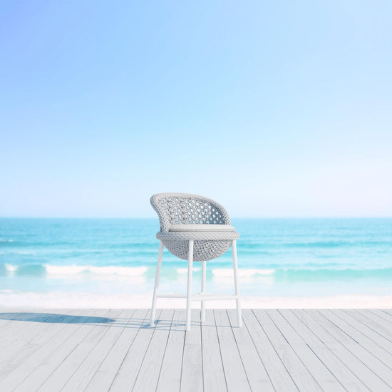 Azzurro Living Montauk Counter Stool With Matte White Aluminum Frame and Pearl Gray All-Weather Rope
