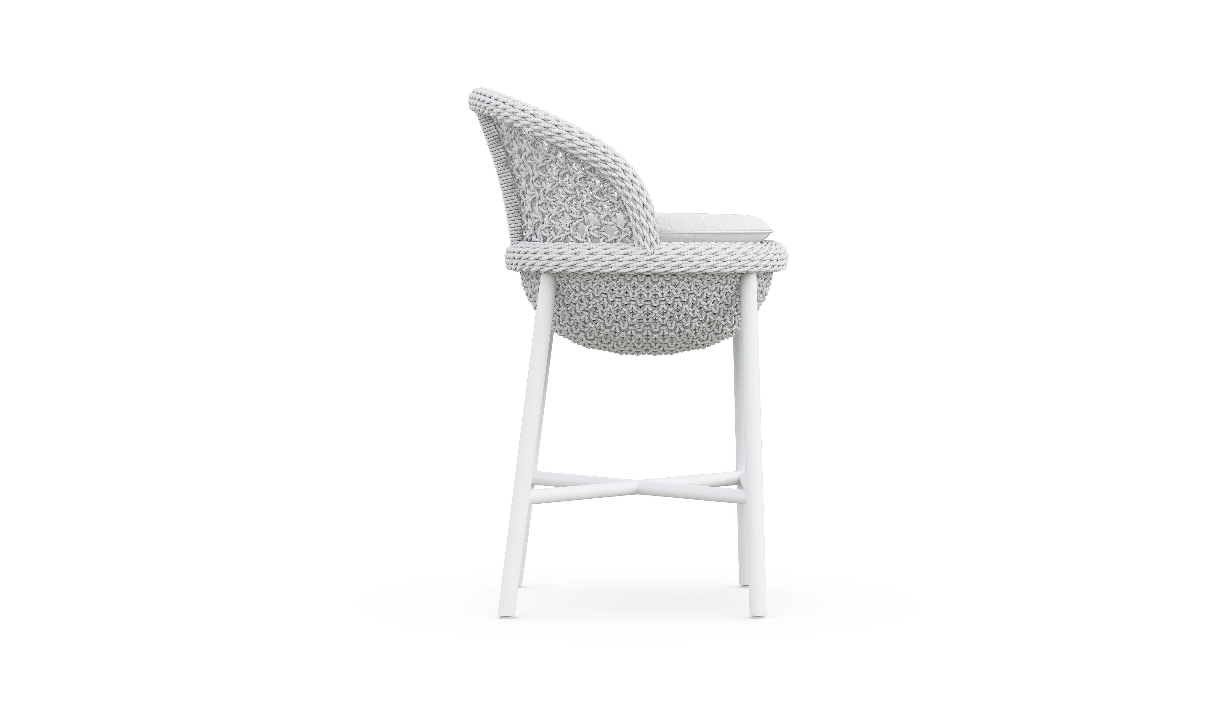 Azzurro Living Montauk Counter Stool With Matte White Aluminum Frame and Pearl Gray All-Weather Rope