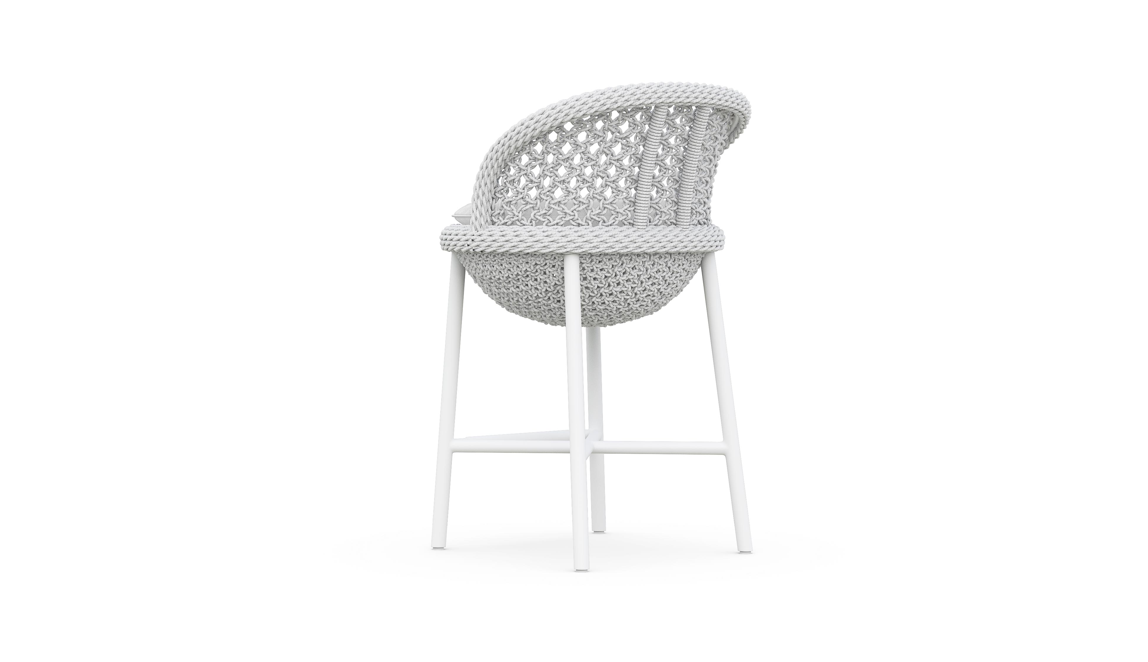 Azzurro Living Montauk Counter Stool With Matte White Aluminum Frame and Pearl Gray All-Weather Rope