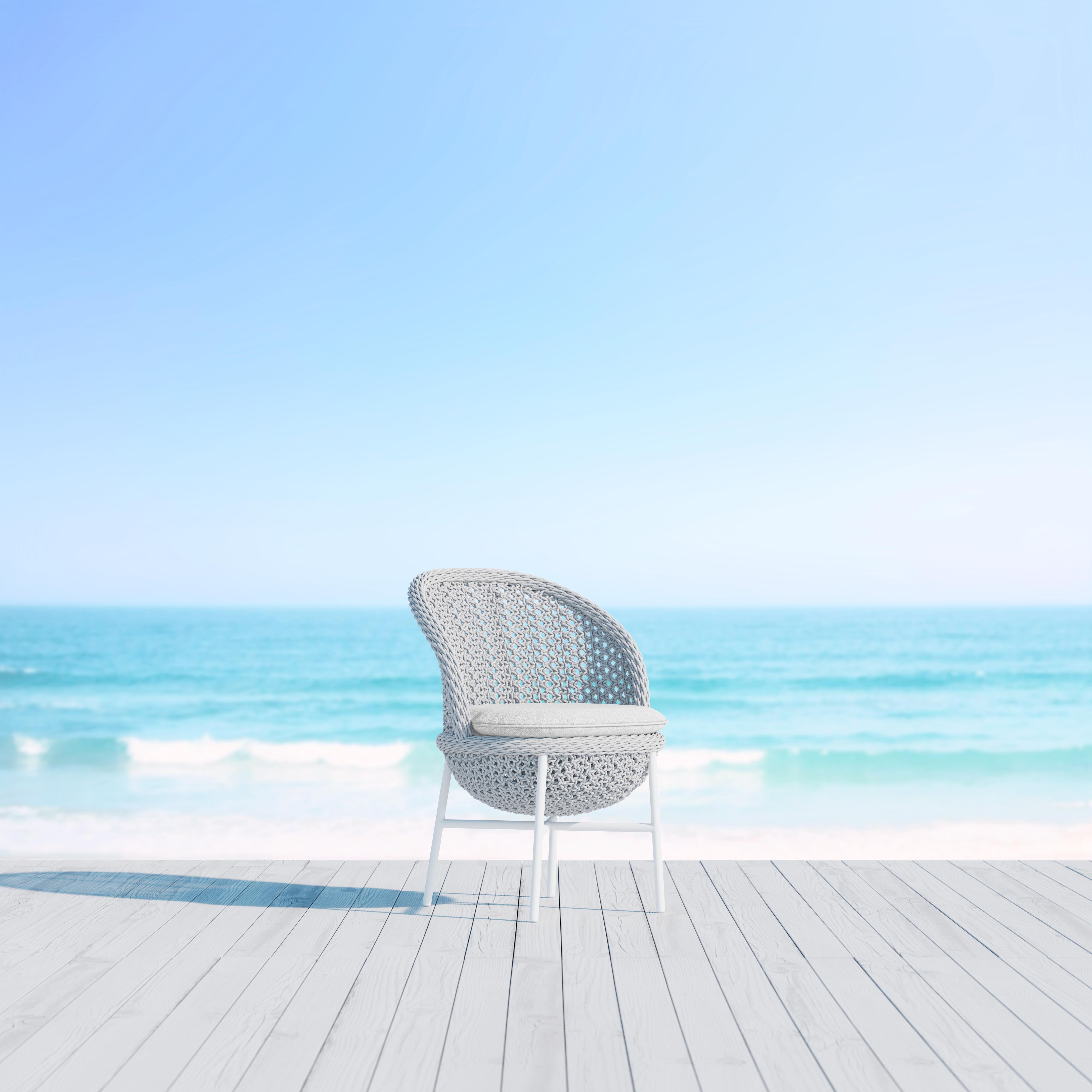 Azzurro Living Montauk Dining Chair With Matte White Aluminum Frame and Pearl Gray All-Weather Rope