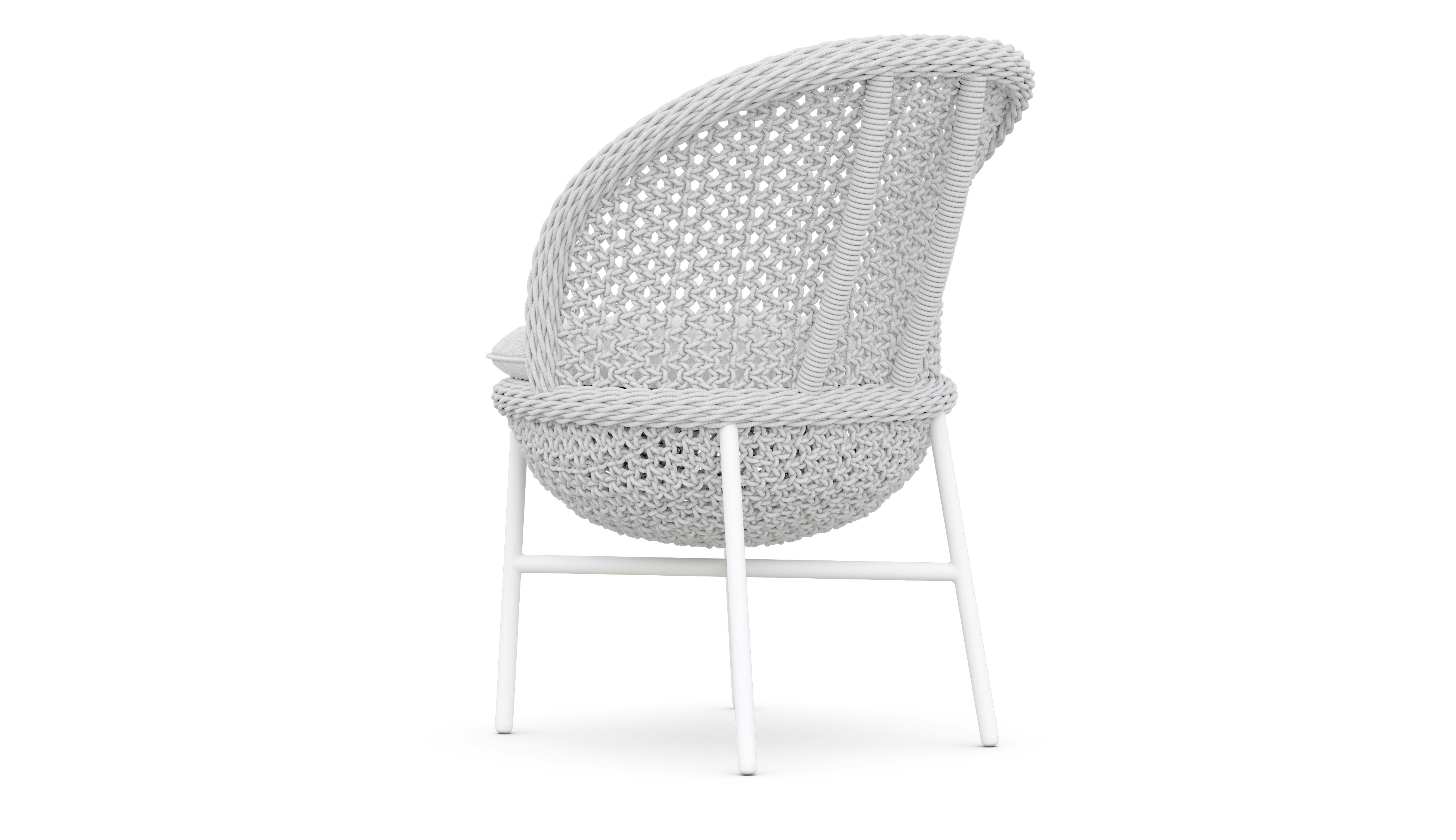Azzurro Living Montauk Dining Chair With Matte White Aluminum Frame and Pearl Gray All-Weather Rope