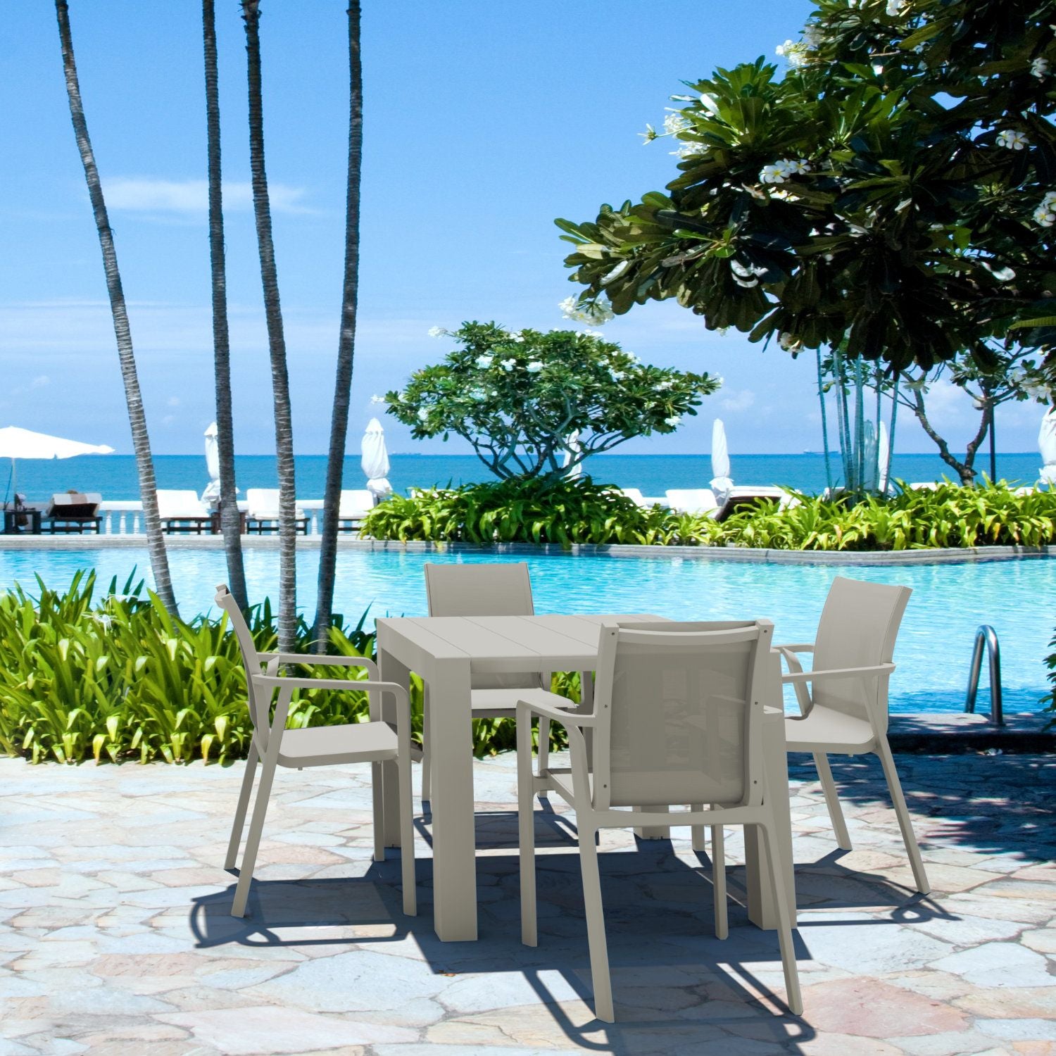 Compamia Pacific 5 Piece Dining set with Extension Table and Sling Arm Chairs Black Frame Black Sling,Dark Gray Frame Black Sling,Taupe Frame Taupe Sling,White Frame White Sling